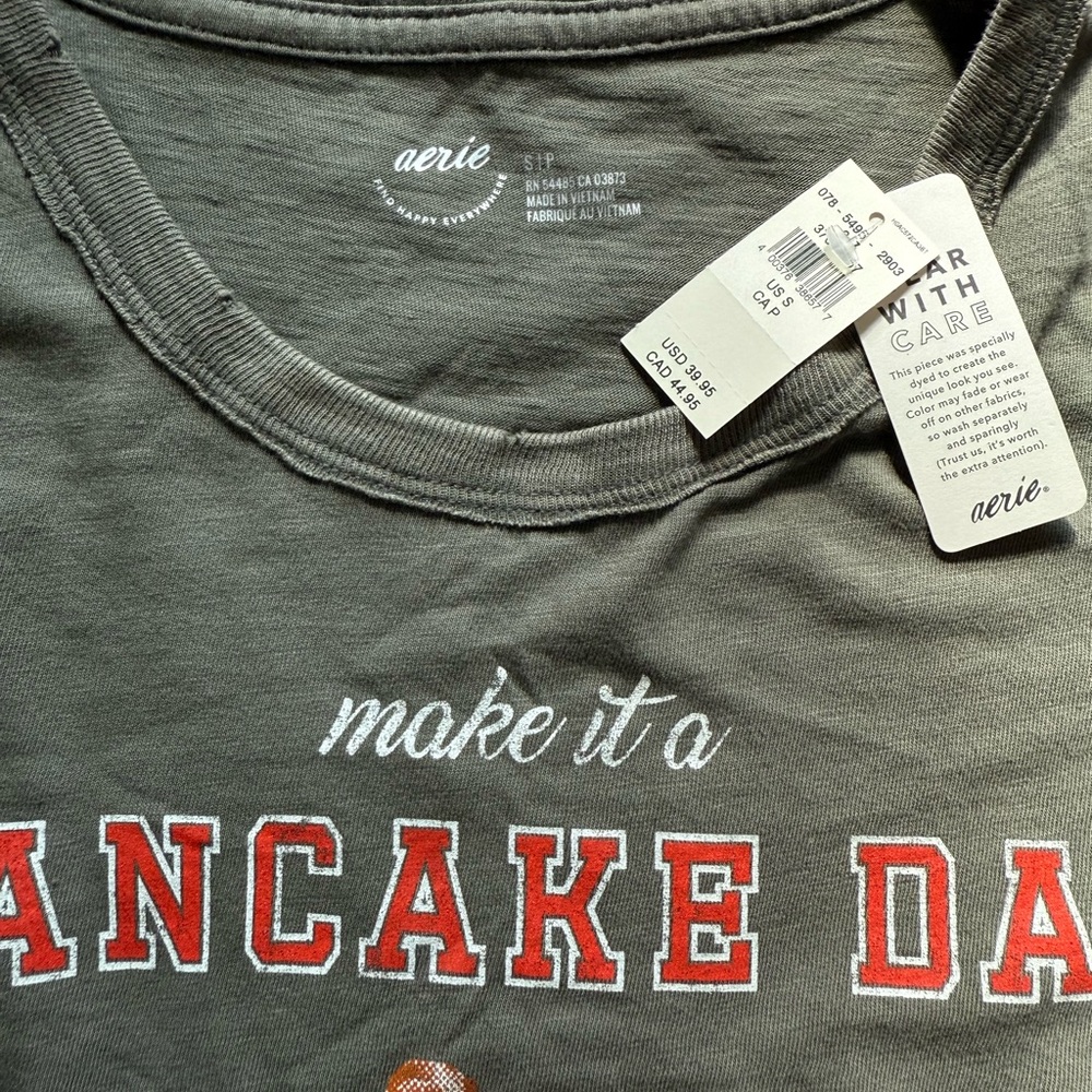 Aerie Women's Olive Green Long Sleeve Pancake Day Graphic Tee Size Small - Picture 4 of 7